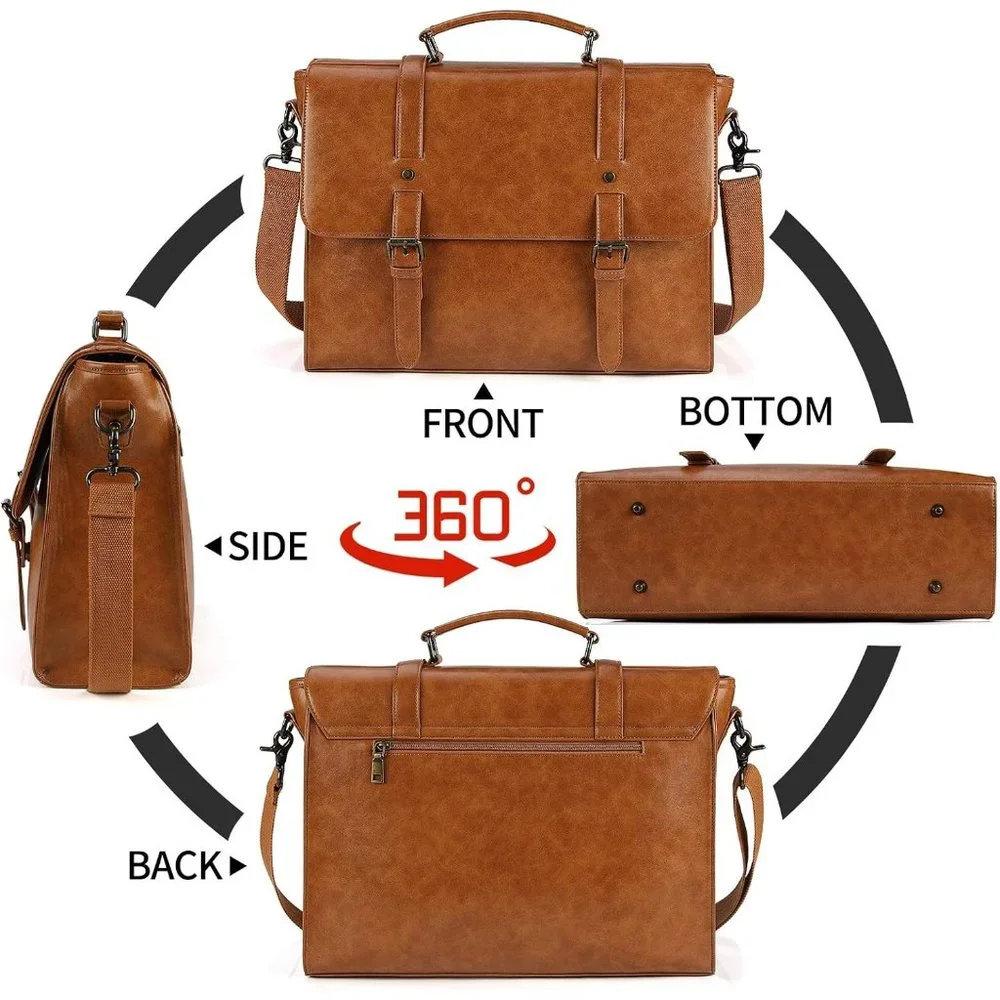 Men's Brown Leather Waterproof Messenger bag 15.6 Inch